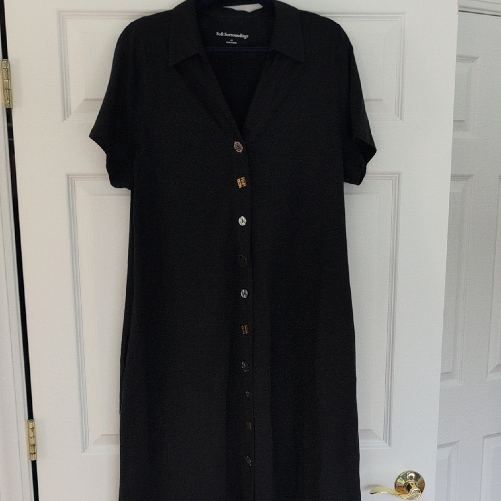 Soft Surroundings Black Short-Sleeve Button-Front Dress - Excellent Condition